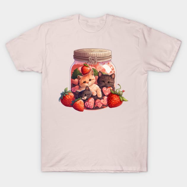 Strawberry Jam Kitten Cottagecore T-Shirt by UnrealArtDude